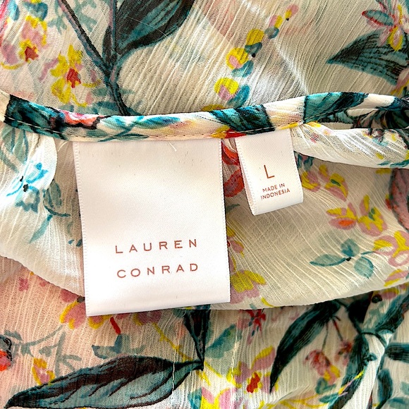 Lauren Conrad Boho Floral Cream Colored Wispy Keyhole Short Sleeve Top *Size L* - Picture 6 of 6